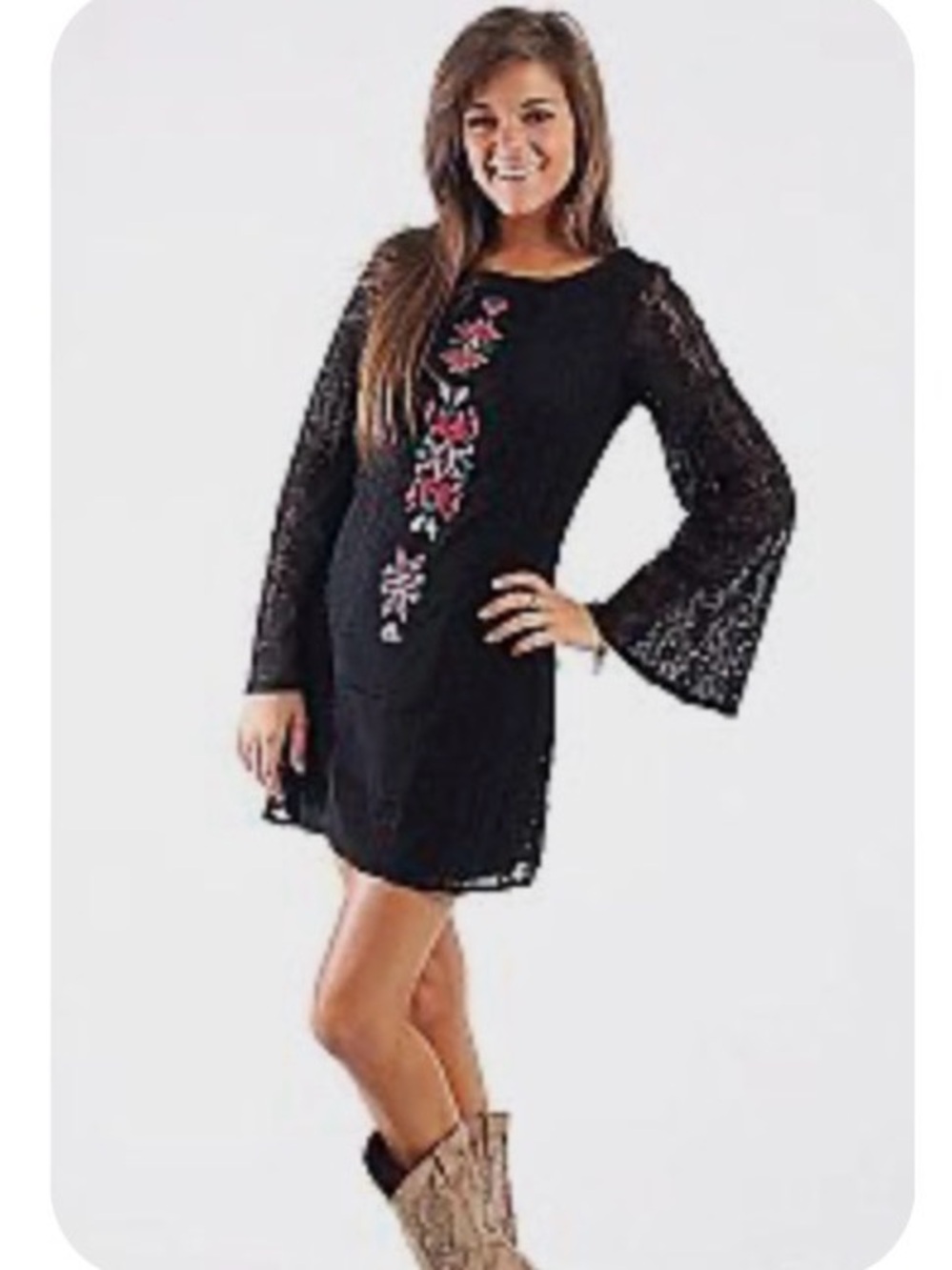 Flying Tomato Black Lace Bell Sleeve Mini Dress Size S